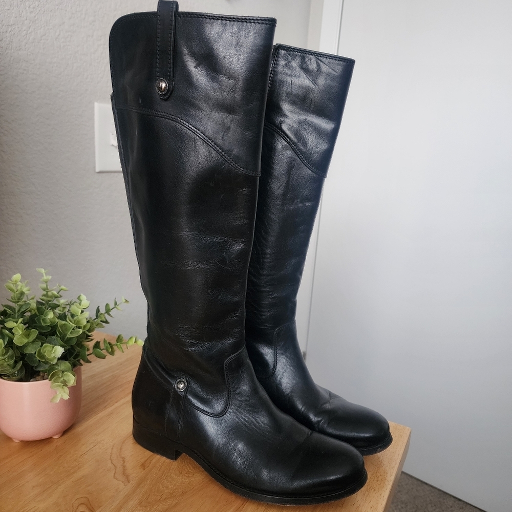 Frye Tab Tall Melissa Pull On Black Leather Riding Boots Size 7 Outdoor Casual